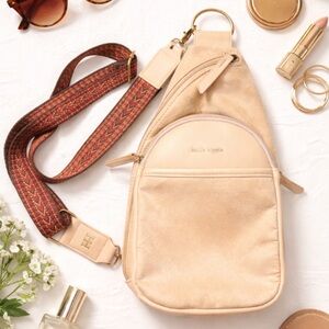 NWOT HAUTE HIPPIE Essential Sling/ Crossbody Bag/ Faux Beige Ecru Suede Boho